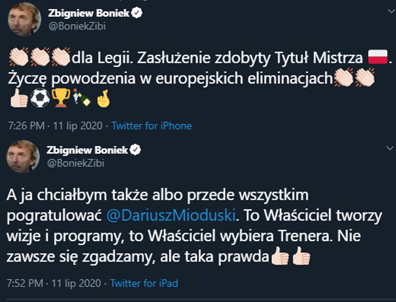 TWEET Zbigniewa Bońka po mistrzostwie Legii!